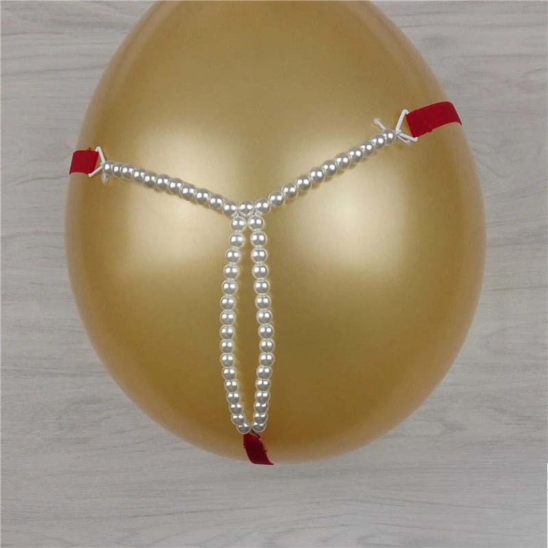 Sexy Massage Pearls Thong Women Panties Open Crotch G-string Erotic Lingerie Woman High Stretch Plus Size T Back Sex Accessories