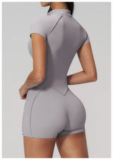2026 Yoga Bodysuit Short Sleeves Women Tracksuits Gym Zipper Jumpsuits Sports Workout Rompers Fitness One-piece Suit Activewear