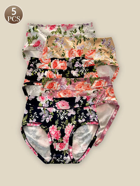 5PCS women's panties large plus size high waist seamless fashionableprinted soft and comfortable triangle pants