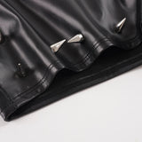 Women Low Waist Faux Leather Mini Shorts Spike Studded Decor Slim Fit Solid Black Punk Gothic Clubwear Y2K Streetwear Bottoms