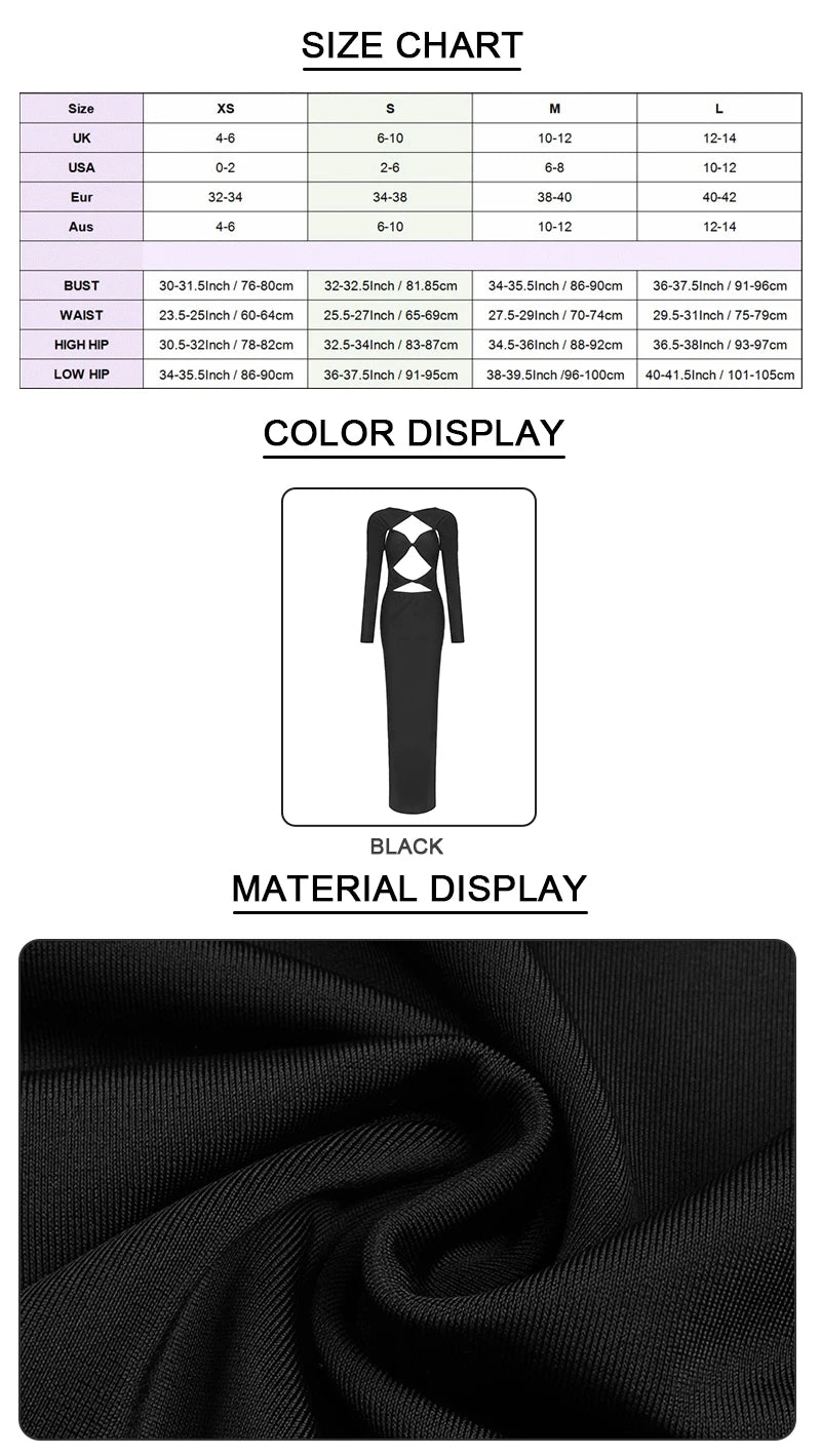 VC 2026 New Sexy Cutout Dresses For Women Sexy Hollow Out Design Long Sleeves Black Gowns Special Events