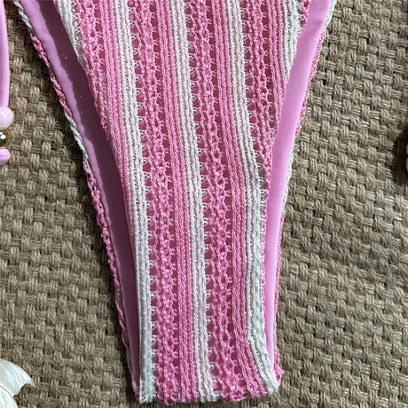 Pink Striped Print Halter String Triangle Bikinis Sets Micro Thong Sexy Swimsuit Women 2026 Ladies Swimwear Bead Bikini Bather