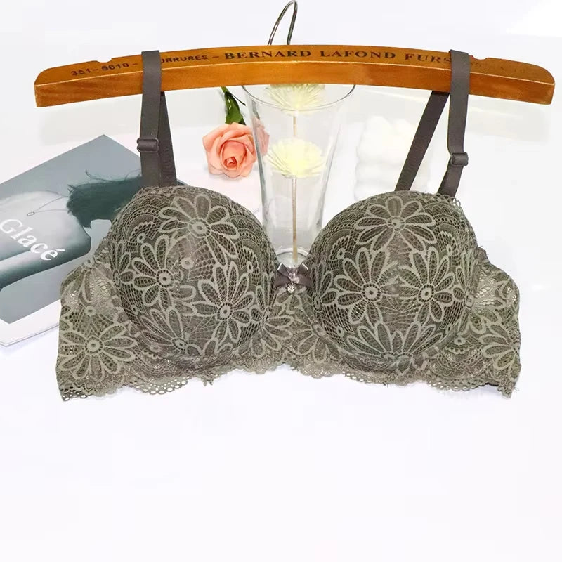 Lace Bra for Women Big Cup 1/2 Sexy Floral Underwire Underwear Ladies Push Up Thin Bra Half Cup 36-42C Black Gather Brassiere