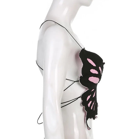 Hot Butterfly Jeans Crop Top Backless Strap Camis Sexy Lingerie Bow Bra Women Beach Mini Vest Butterfly Tank Tops Party Clubwear