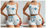 Women's Pajamas Set Sleepwear 2 PCS Short Tank Tops And Shorts S M L White Ventilate Soft Casual Love Printing
