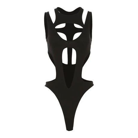 Gothic tops Y2k clothes sexy spicy hollow out bodysuit nigh clubwearr ashion women's patchwork slim fitting jumpsuit top tees
