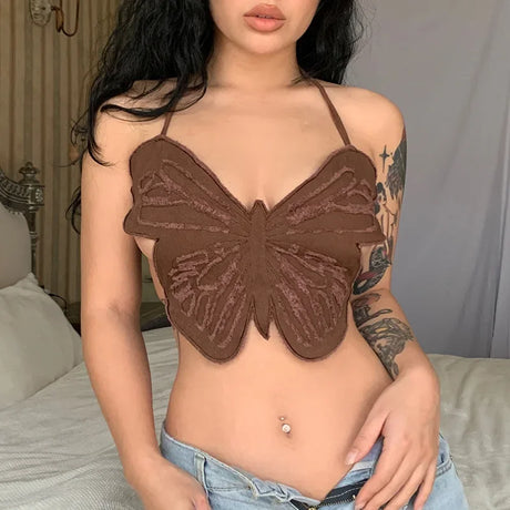 Hot Butterfly Jeans Crop Top Backless Strap Camis Sexy Lingerie Bow Bra Women Beach Mini Vest Butterfly Tank Tops Party Clubwear