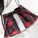 Toucheart Halloween Maid Costume Cosplay Red Plaid Uniform with Net Sock Slim Skirt Interesting Seductive Romantic Underwear Set