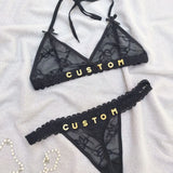 NEW Custom Name Thongs Lingerie Personalized Bra Thong Sets Sexy Lace Underwear Valentines Day Hotwife Gift Plus Size G-string