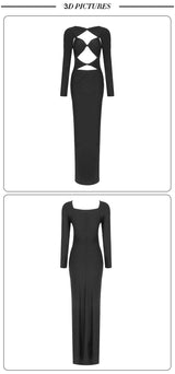 VC 2026 New Sexy Cutout Dresses For Women Sexy Hollow Out Design Long Sleeves Black Gowns Special Events
