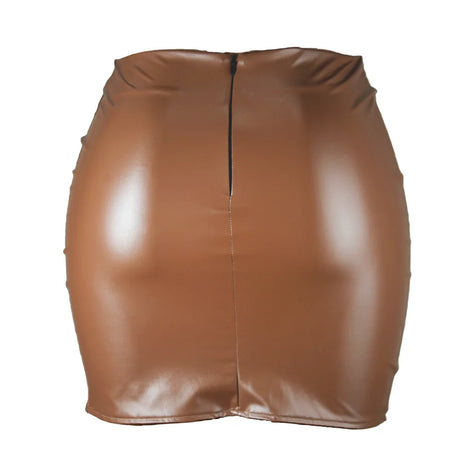 Women's Mini Skirt High Waist PU Leather Slim Slit Short Skirt Vintage Zipper Skinny Sexy Solid Black Leather Skirts for Women