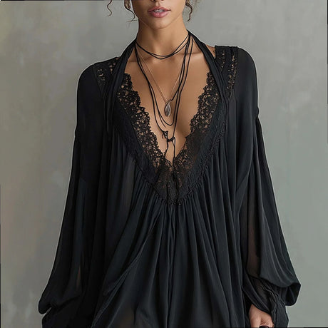 2026 New Black Lace V Neck Satin Robe Dress Nightwear Sleepwear Slip Dress Lingerie Chemise