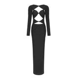 VC 2026 New Sexy Cutout Dresses For Women Sexy Hollow Out Design Long Sleeves Black Gowns Special Events