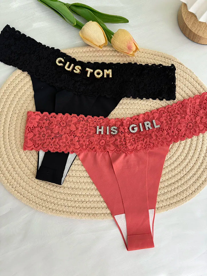Custom Thong Crystal Letter Name G-string Women Ice Silk Panties Skin Effect Panty Seamless Knickers Girlfriend Anniversary Gift