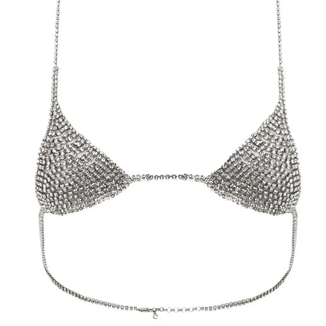 Stonefans Sexy Erotic Hollow Out Rave Lingerie Skirt Rhinestone Chest Necklace Women Shoulder Breast Summer Bra Accessories Gift