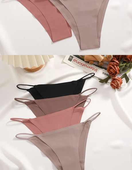 FINETOO 6Pcs/Set Ice Silk Sexy Briefs Thong Seamless Triangle Pants Women Panties Low Waist T-back Underwear Female Lingerie