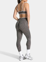 Women's Contrast Color Leopard Print Yoga Pants High Waist Elastic Hip Lifting Quick Dry Breathable Sports Trousers For Gym Runn