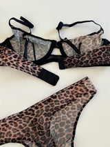 Seamless Leopard Print 2-piece Bra Set Lingerie Sexy See Through Erotic Romantic Set Underwear Women Bra and Panty Set