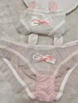 Cute  Knot Lace  Pink Rabbit Sexy Pure Desire Net  Panties Low Waist Breathable Quick Dry Comfortable Un...