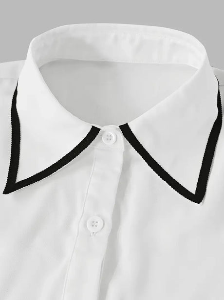 Women's Fashion Tie Lapel Design Casual Long-Sleeved Shirt