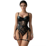 Mesh Bodysuit Glossy Panels Side Lace Up Heart Rings Garter Straps Teddy Lingerie for Layering Club Party Festival Date Night