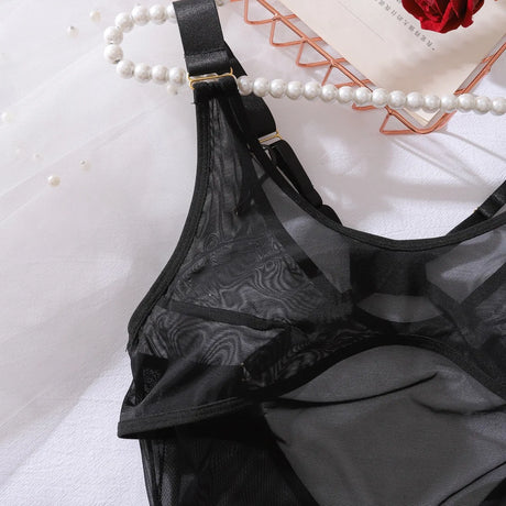 Sexy Lingerie Bodysuit Sheer Mesh Crotchless Romper Womens Shapewear Jumpsuit Romantic Nightwear See Through One Piece Teddy
