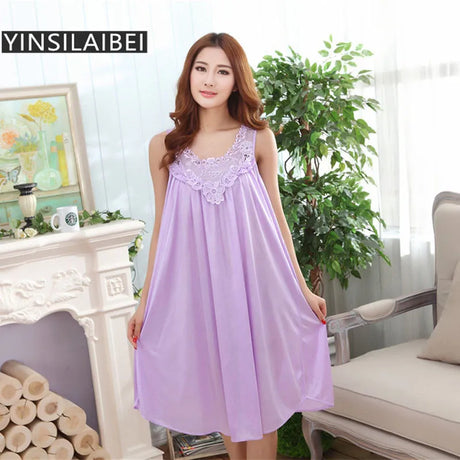 Plus Size Sexy Women Ice Silk Sleepwear Female Nightgown Women Nightwear for Ladies Night Shirts Home Clothing