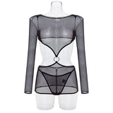 Sexy Lingerie Set Transparent Sheer Mesh Babydoll Erotic Nightwear Women Cutout Waist Lace Underwear Women's Sexy Nightie