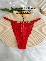 Custom Rhinestone Letter Name Text Sexy Lace Thong Panties Low Rise G-string Personalized Gift Wife Lover Anniversary Festival
