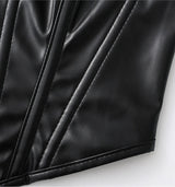 Women Faux Leather Strapless Corset Boned Back Lace Up Waist Cincher Gothic Party Club Night Out Wear