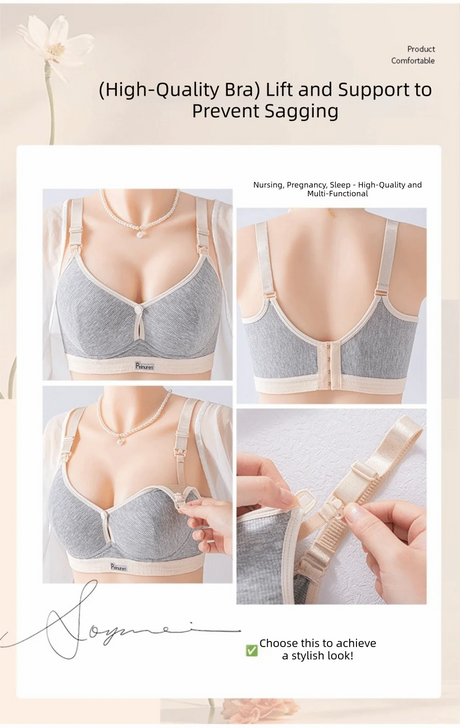 Pure Cotton Double Button Breastfeeding Bra Comfortable Breathable With Thin Gathered Maternity Bra Anti Sagging No Underwire