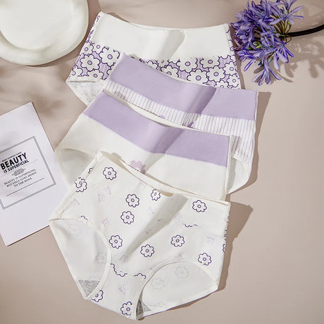 4Pcs Cotton Women Panties Breathable Underwear Fashion Print Ladies Briefs Slim Soft Underpants High-Rise Sexy Ladies Lingerie