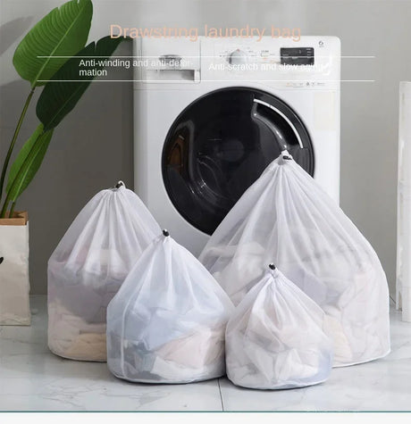 1Pc Drawstring Mesh Laundry Bags Fine/Coarse Mesh Washing Machine Travel Laundry Pouch Soft White Lingerie Storage Clothing Hot