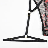 Leopard Print Strappy Bodysuit Blue Caged Harness Lingerie Sexy Mesh Sheer Teddy Underwire Erotic Lenceria Mujer