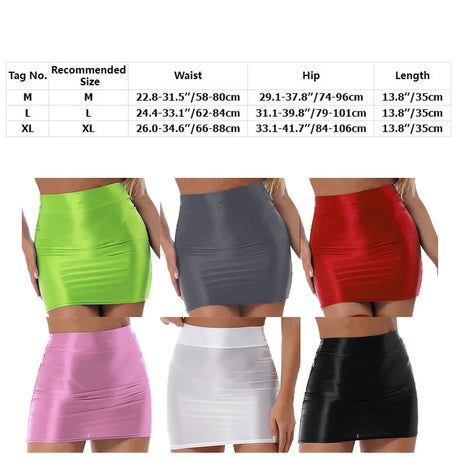 Womens Glossy Two-piece Outfit Oil Shiny Smooth High Waist Mini Skirt with Tank Top Nightclub Rave Outfit Pole Dancing Clubwear