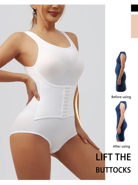 Women Bodysuit Shapewear with Zipper Belt Tummy Control Fajas Body Shaper Snap Crotch Waist Trainer Slimming Cincher Corset Tops