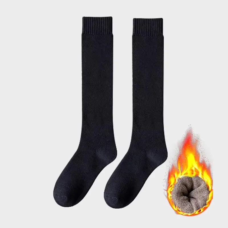 Socks women's Winter Warm Long Stockings Thick Thermal Cotton Terry Solid Harajuku Breathable Thicken Casual Knee High Socks