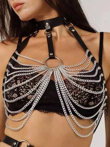 Women Leather Bondage Restraint Straps Set Adjustable Harness Belt Chest Waist Thigh Straps Gothic Costume Cosplay Accessory