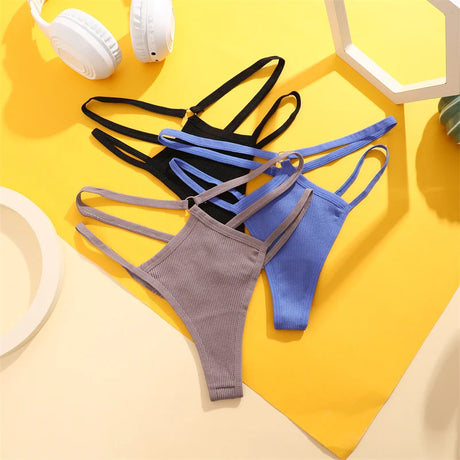 1PCS Women Sexy Cotton Panties Two Belts Hollow Out G-String Thongs Breathable Underwear for Female Solid Color Lingerie S-XL