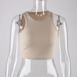 Rib Knit Green Women's Tank Top Summer Casual Basic Skinny Vest Sleeveless White Off Shoulder Y2K Sexy Woman Crop Top