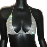 FestivalQueen Sequined Tops for Women Crystal Diamonds Boob Bra Party Club Metal Strap Rhinestone Bras Silver and Gold