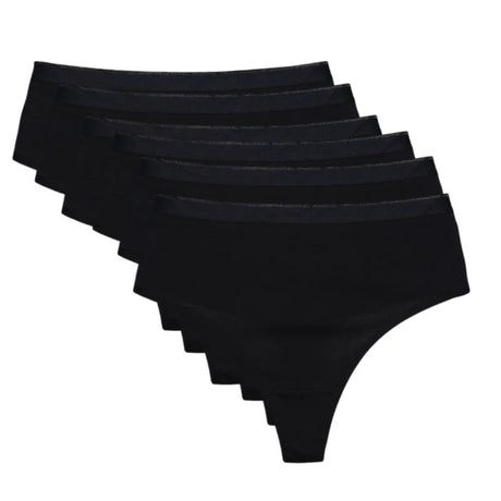 6 Pack Women's High Waisted Thong Cotton Underwear Ribbed Soft Breathable Panties Soft Stretch Intimates Sexy Lingerie S-XL