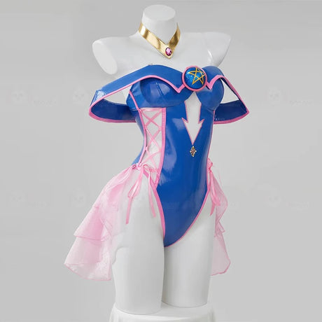 Anime Dark Magician Girl Mana Cosplay Costume Women Sexy Leather Bodysuit Hat Suit Bunny Girl Uniform Halloween Carnival Clothes