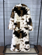 ZADORIN 130cm Long Thicken Lapel Cow Print White Brown Faux Fur Coat Woman Clothing Luxury Fluffy Jacket Winter Fur Coats Woman