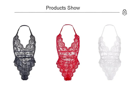 Hot Sexy Lace Solid Color Mesh Jumpsuit Sleeveless Backless Sling Deep V Neck Transparent Rompers For Women lingerie bodysuit