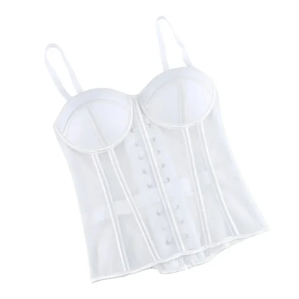 WSHKING Overbust Corset With Bra Korset Woman Strapless Bustier Top Mesh Women Lingerie Black White Sexy Lingerie