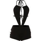 Weird Puss Sexy Hollow Halter Playsuits Women Summer Hipster Backless Bandage Sleeveless Sexy Skinny Elastic Clubwear Rompers