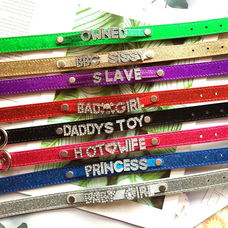 Shiny Glossy PU Leather Custom Name Letters Choker Collar Necklaces Men Women Personalized Cosplay Customized Chocker Jewelry