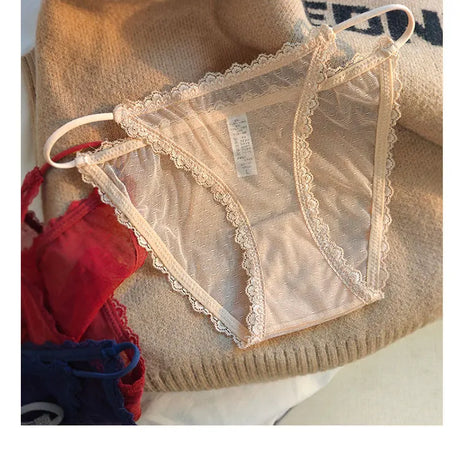 Women's underwear sexy seamless lace hollow out gauze ribbon middle waist female panties ladies breathable comfortable lingerie