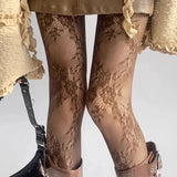 Harajuku Black White Brown Hollowed Out Lace Mesh Pantyhose Floral Rattan Bottomed Stockings Sexy Women Tights Fashion Hosiery